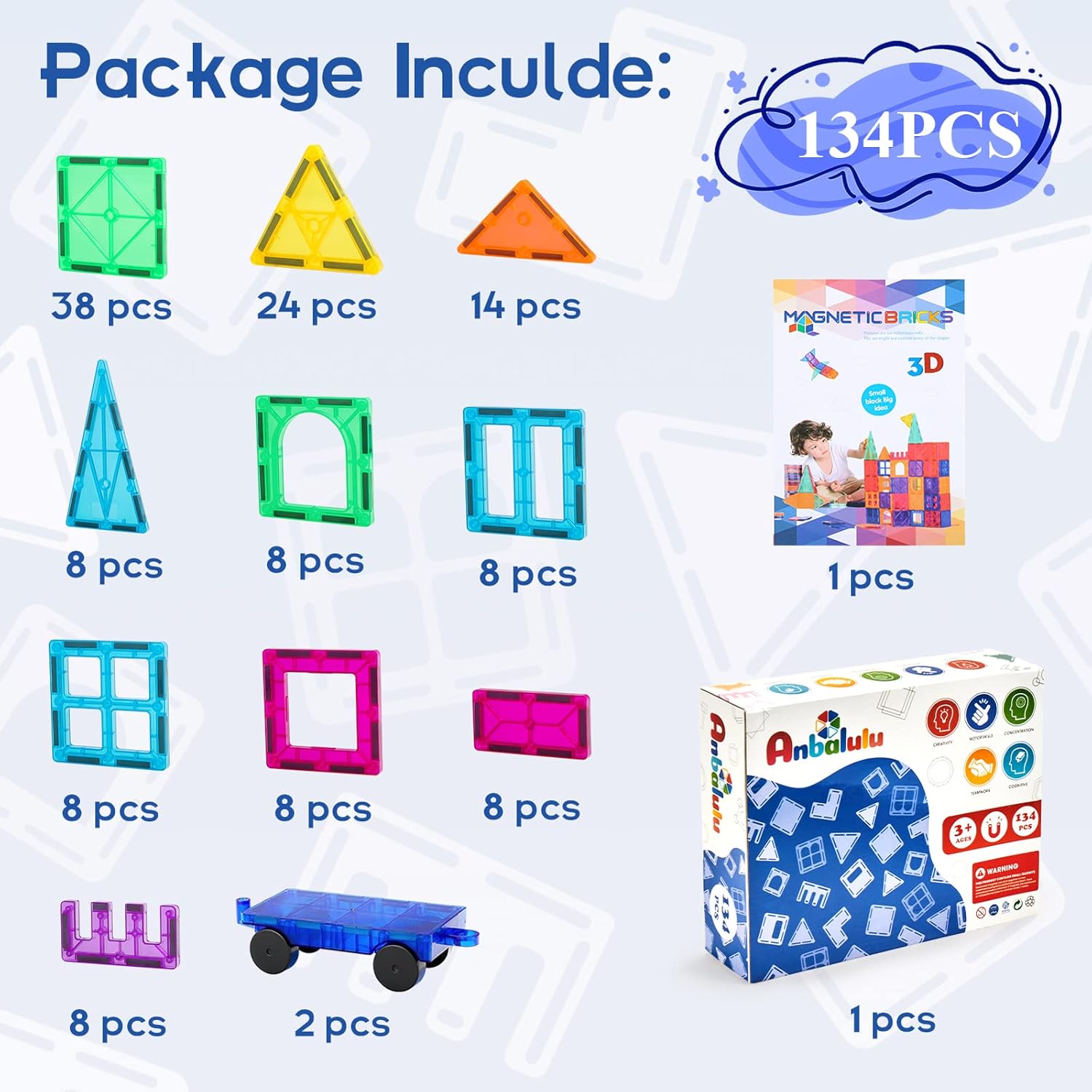Thumbnail 4 de Anbalulu 134PCS Magnetic Building Tiles set 🧩