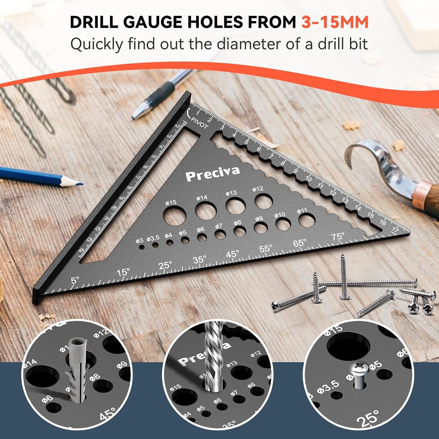 Thumbnail 2 de Preciva Winkelmesser & Anschlagwinkel für Zimmermannswinkel: 45°/90° mit 18 cm Streichmaß