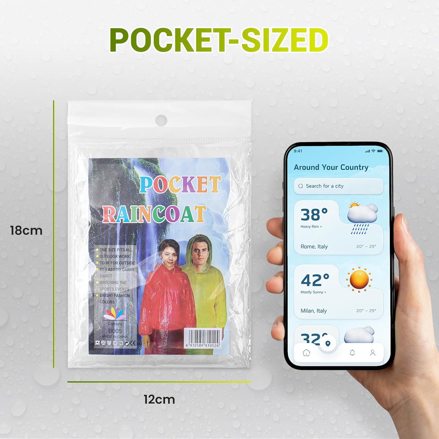 Detalle 2 de Aolegoo 6 Pack Waterproof Ponchos with Sleeves and Drawstring Hood