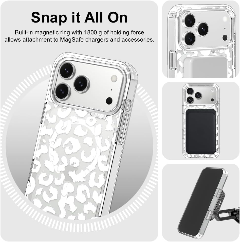 Thumbnail 6 de MOSNOVO for iPhone 17 Pro Max Case with MagSafe, Camera Control, Clear White Leopard Print