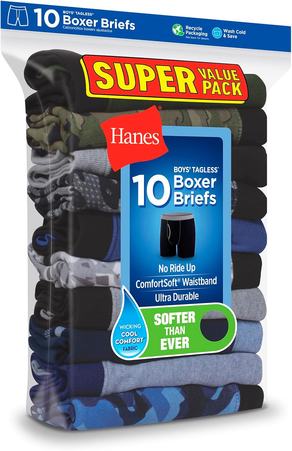 Detalle de Hanes Boys' Boxer Briefs for Kids and Toddlers — Soft Cotton, 7 & 10 Pack