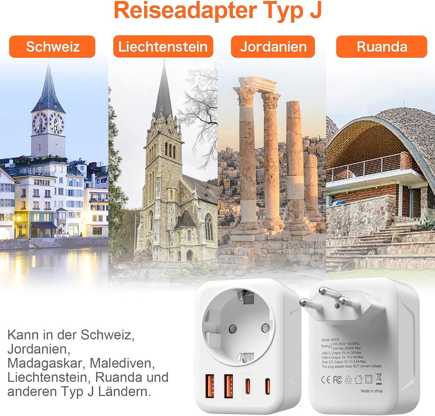 Thumbnail 5 de Denlane Adapter Schweiz 2500W Reiseadapter 🔌