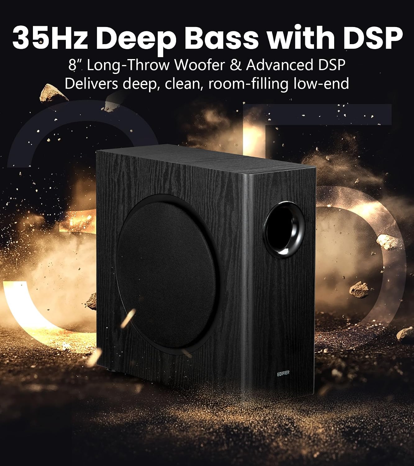 Detalle de Edifier T5s Powered Subwoofer, 70W RMS, 8-Inch Woofer, 35Hz Bass