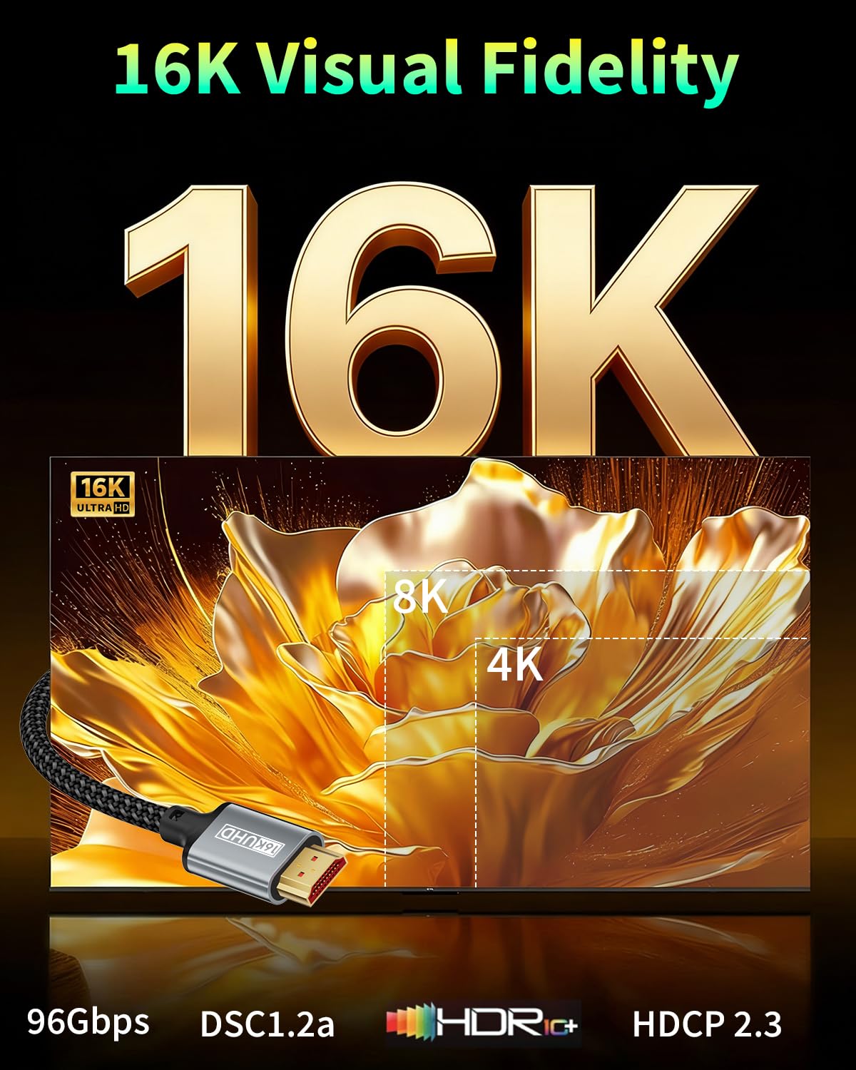Thumbnail 2 de Layajia HDMI Kabel 2 m – Ultra HDMI 2.2, bis 96 Gbps, 16K/60Hz, HDR, kompatibel mit PS5/4, Xbox und mehr