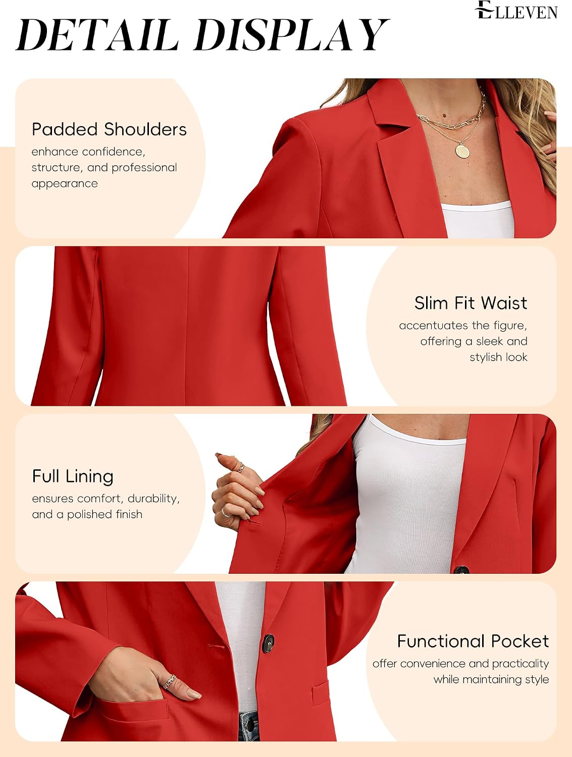 Thumbnail 5 de ELLEVEN Women's Slim Fit Blazer with Pockets