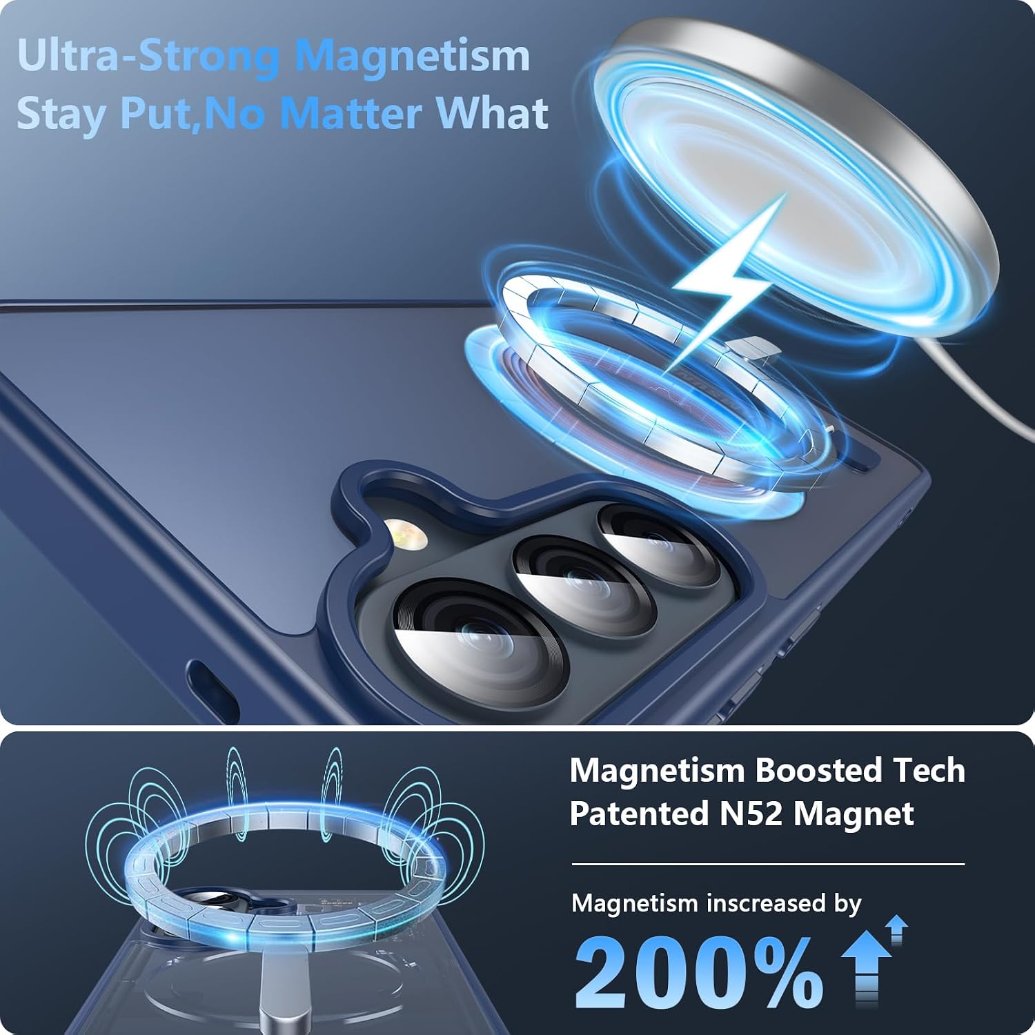 Detalle de Hensinple Samsung S26 Case with Stand and Magnetic Tech – Translucent Matte Blue