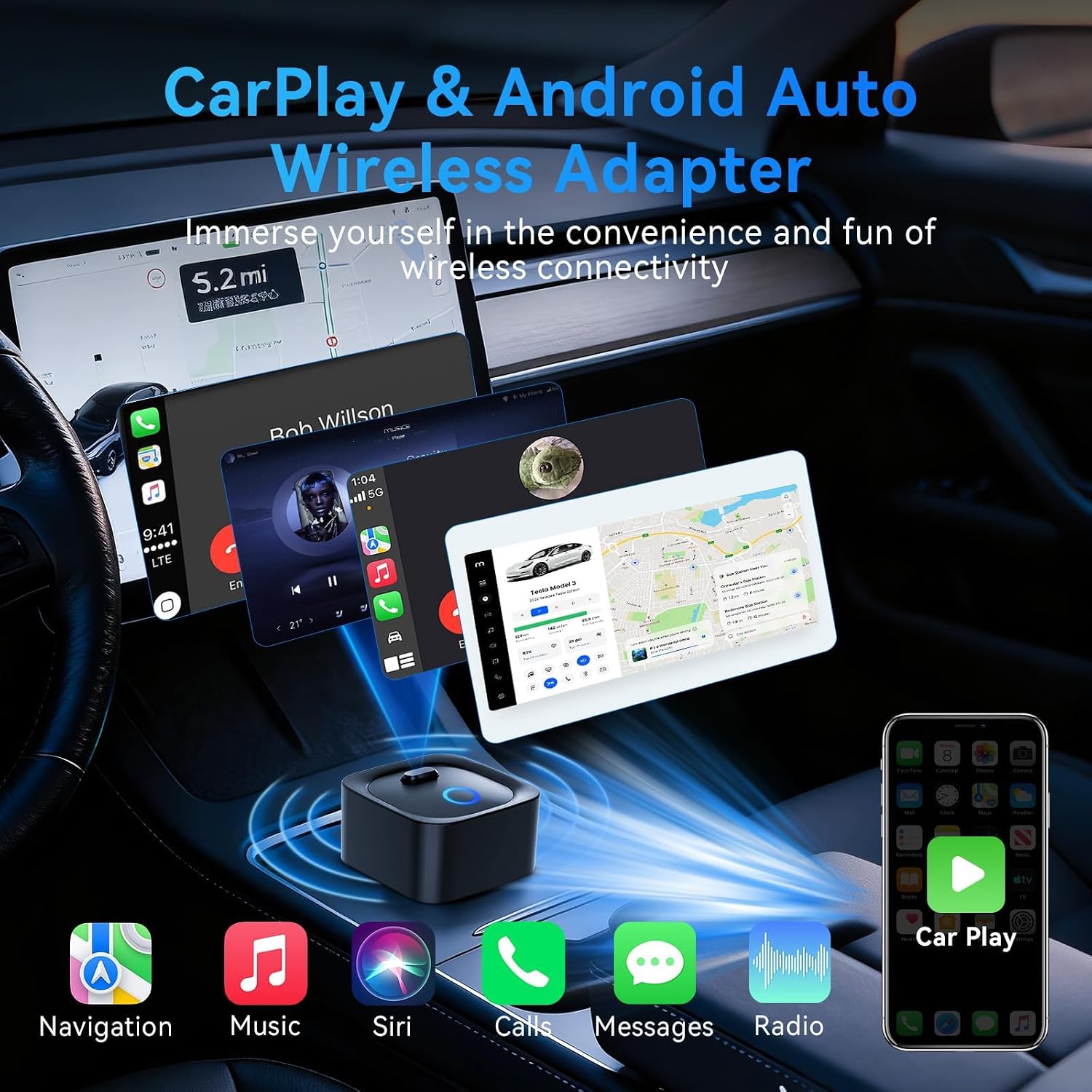 Detalle 2 de 2 in 1 Adattatore Wireless per CarPlay & Android Auto – Plug and Play