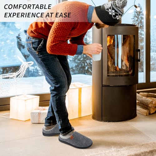 Thumbnail 6 de SROTRAS Pantofole uomo in feltro grigio, suola antiscivolo, 44-45 EU