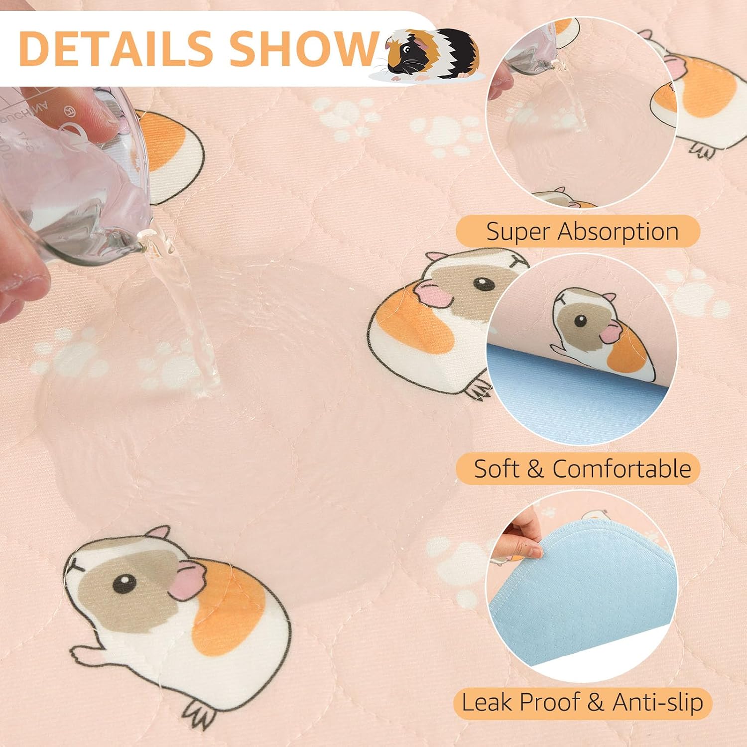 Detalle de Scenereal Guinea Pig Cage Liner 2 Packs with Cleaning Brush – Reusable 24x47in, Washable Pee Pads