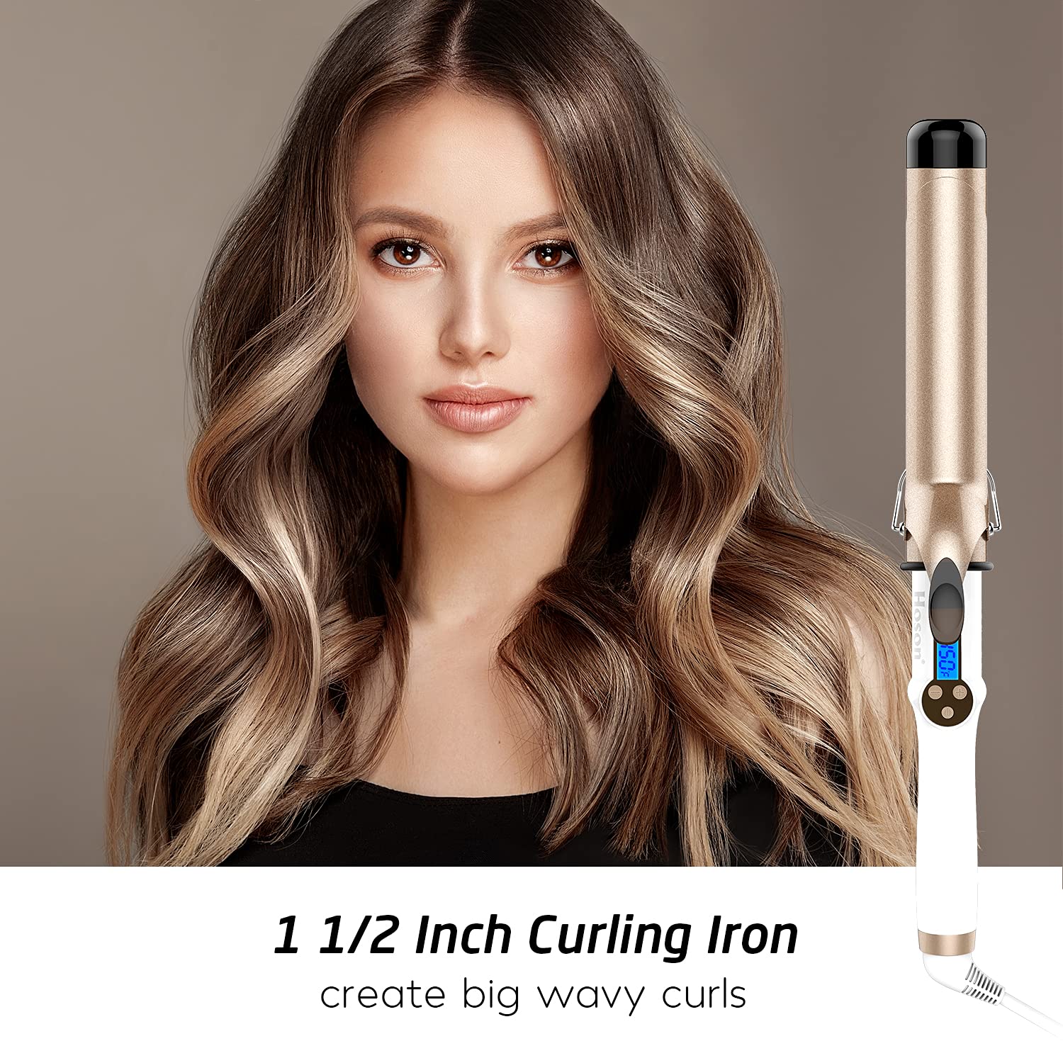 Detalle 2 de Hoson 1.5 Inch Curling Iron Large Barrel (Dual Voltage) with LCD, Ceramic Tourmaline, Glove Included