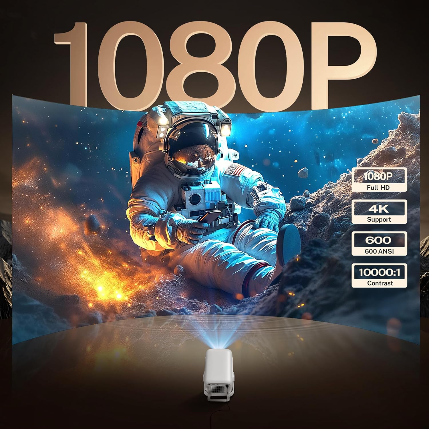 Detalle de Native 1080P FHD Smart Beamer (Dolby Audio) – Autofokus & Keystone, 600 ANSI Lumen, Android 11, WiFi 6 & Bluetooth 5.4