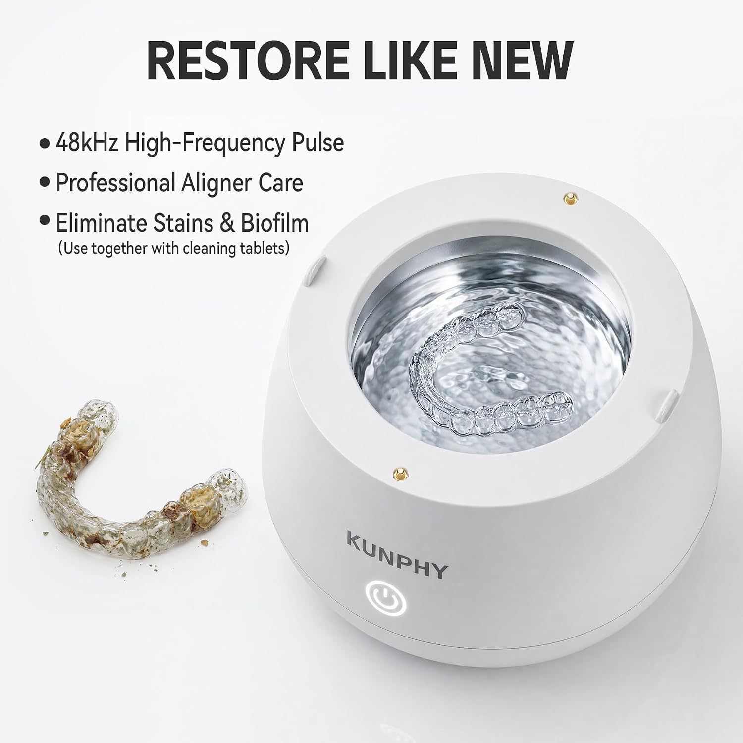 Detalle de KUNPHY 194 Ultrasonic Retainer Cleaner, 48kHz, IPX7, SUS304 Steel
