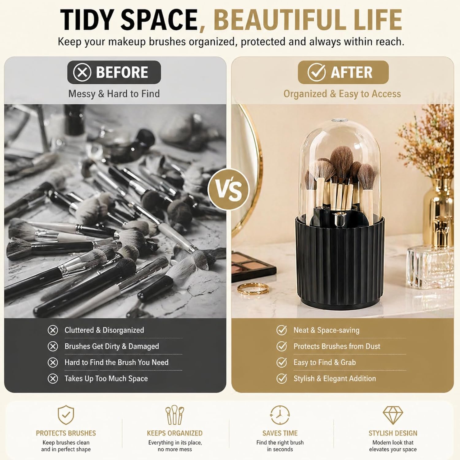 Thumbnail 3 de Makeup brush holder 360° Black 5 compartments