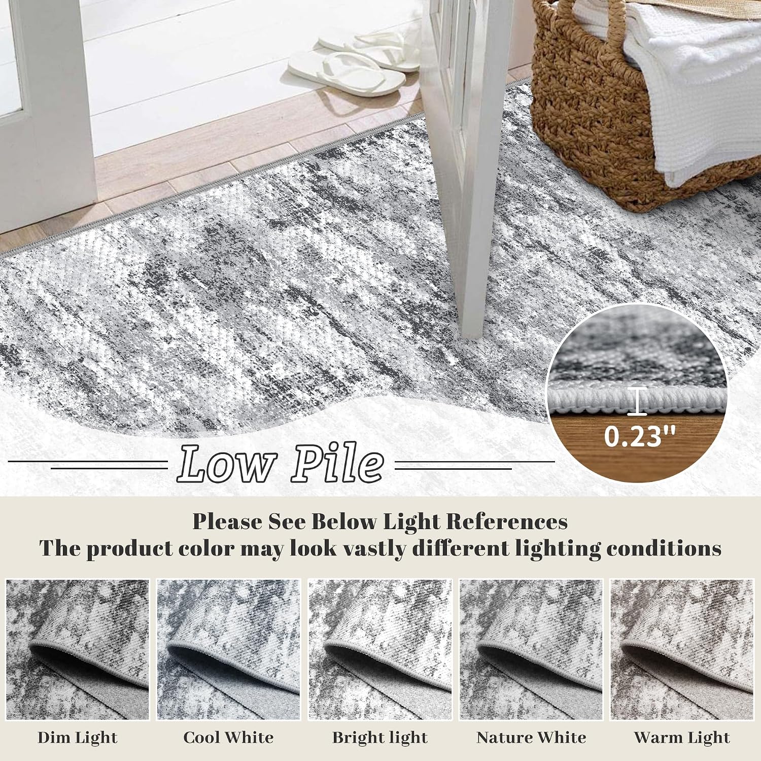 Detalle 2 de TTelephant Nina 2.6 x 14 ft Runner Rug, Gray/White, Non-Slip Silicone Backing