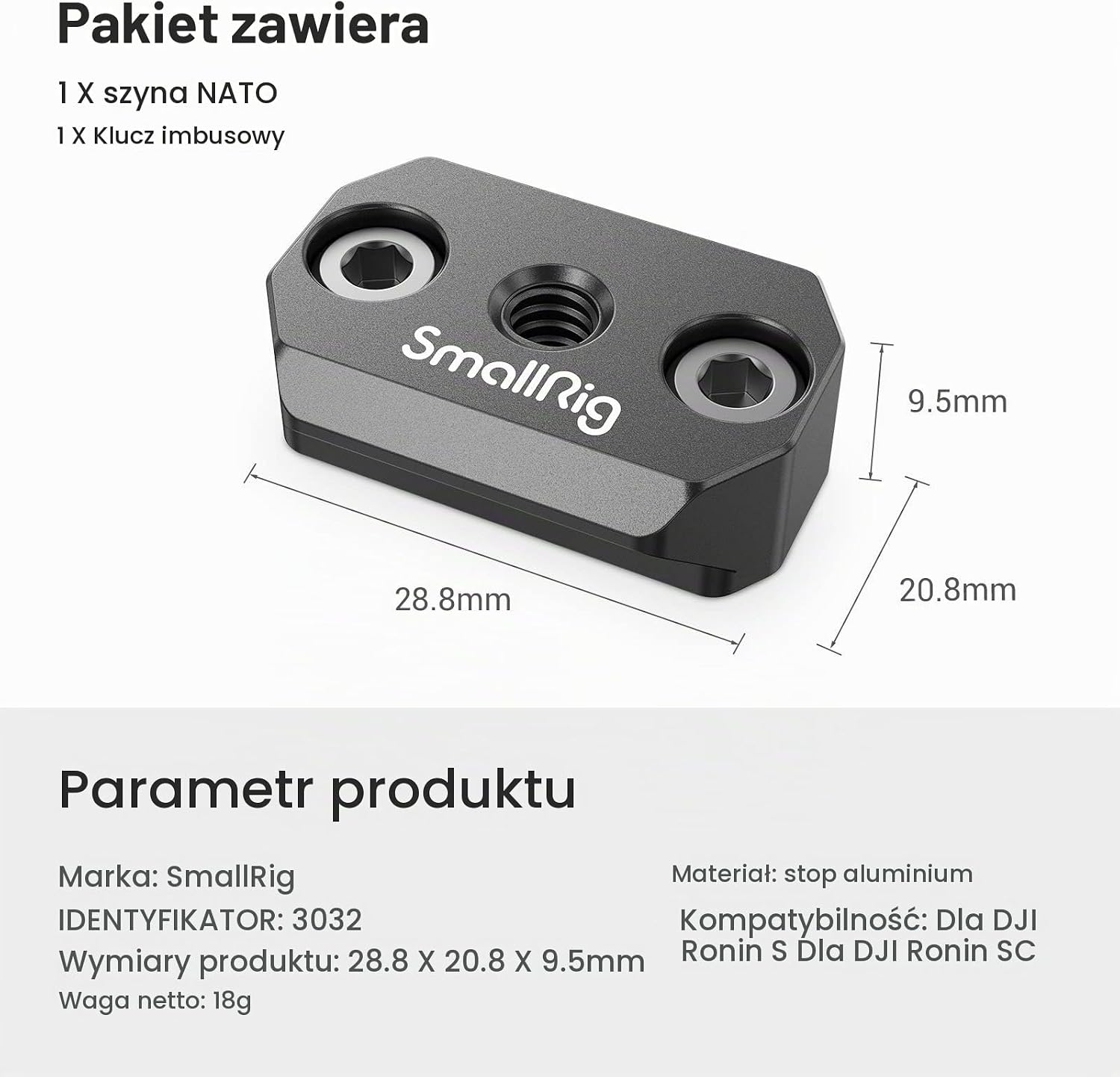 Thumbnail 6 de SMALLRIG 3032 – szyna NATO do DJI Ronin S/SC, aluminium, gwint 1/4"-20