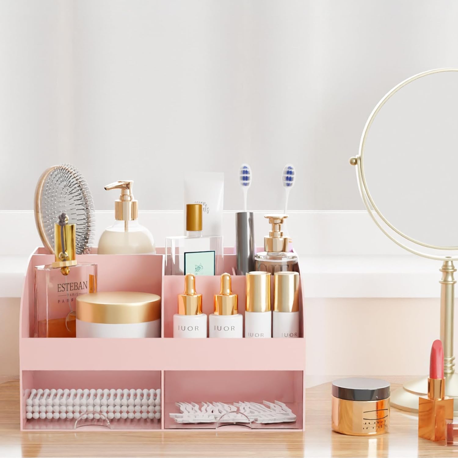 Thumbnail 3 de Makeup Organizer with Drawers (Pink, 2-Pack) – Compact Cosmetic Storage for Vanity and Countertop