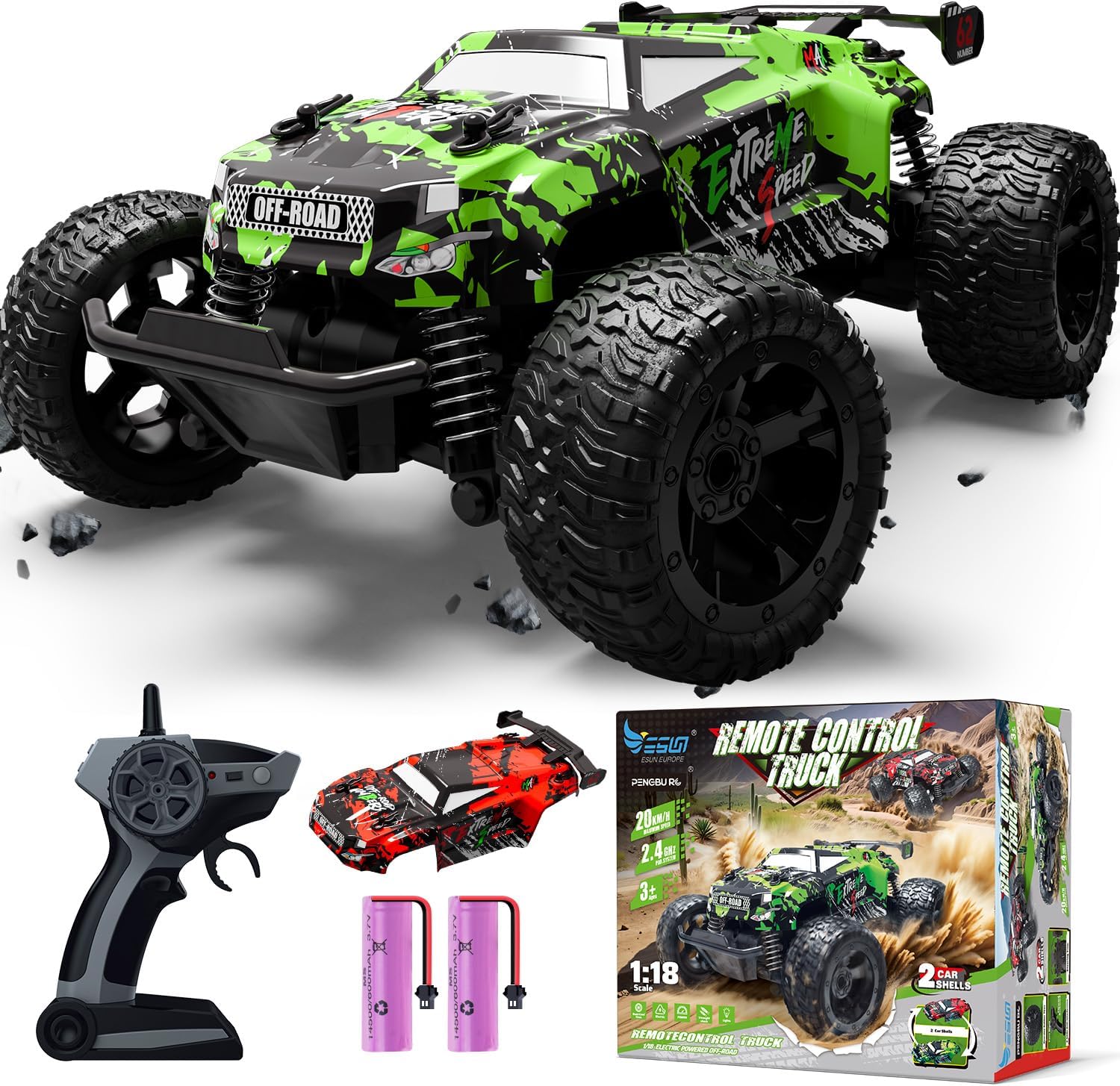 Detalle de PENGBU RC DH666-84A RC-monstertruck 1:18 met 2,4 GHz en verlichting
