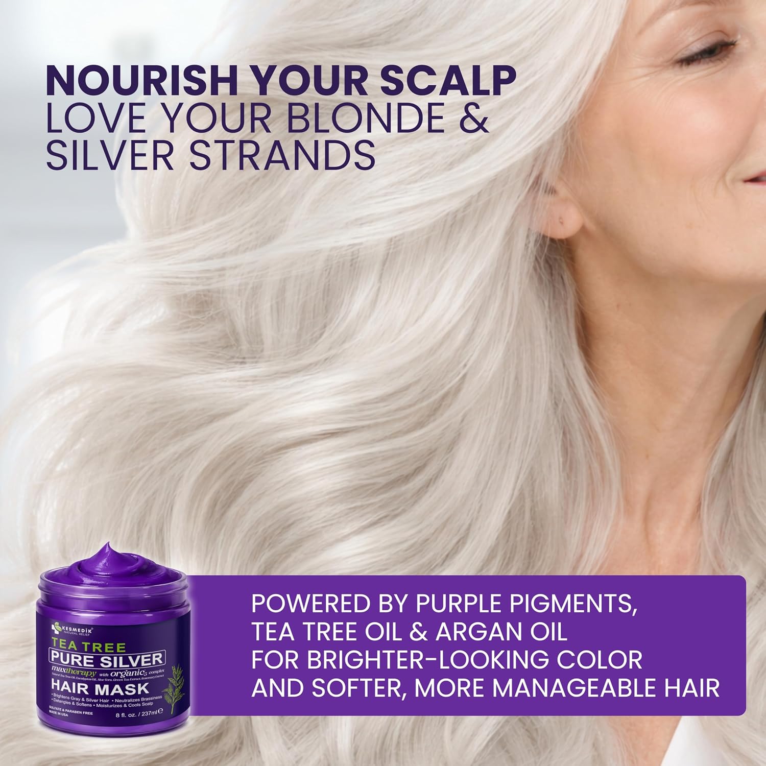 Thumbnail 5 de KESMEDIK Tea Tree Purple Hair Mask Toner with Argan Oil for Blonde, White, Gray & Silver Hair