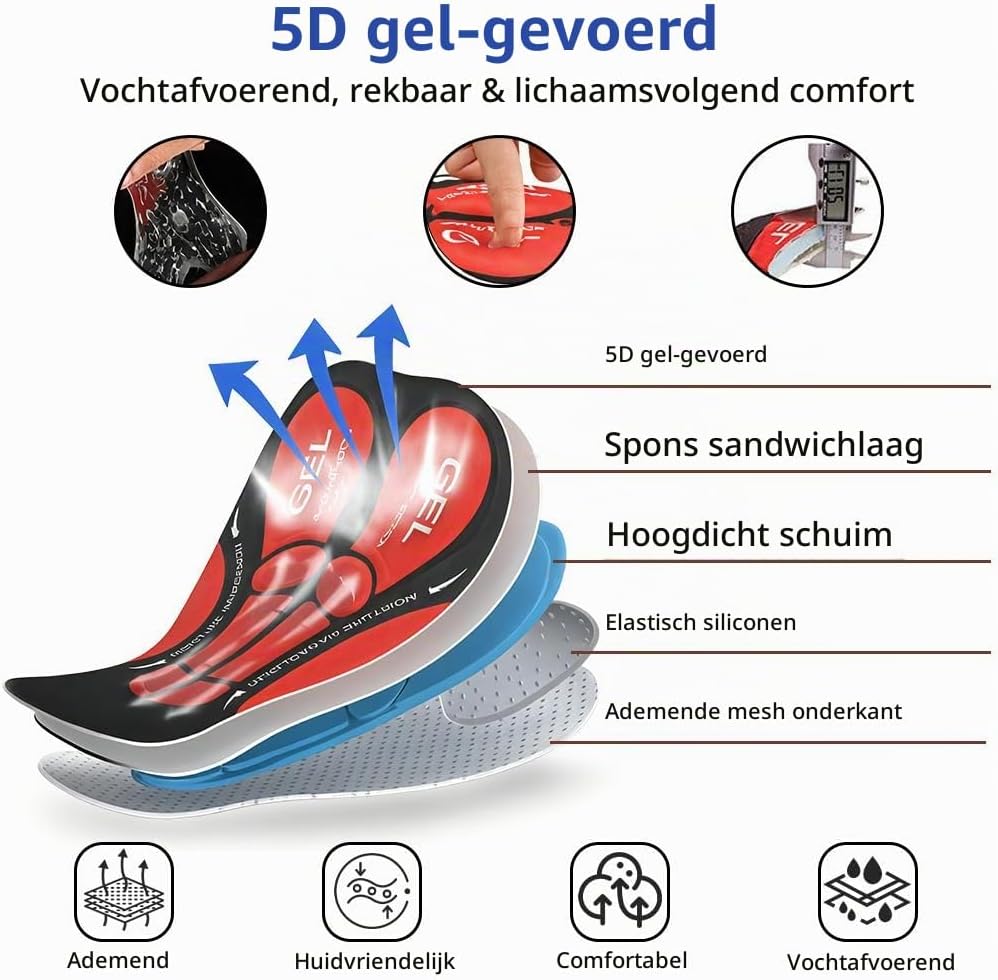Detalle de BSBUY fietsbroek voor heren met 5D-gelzeem, zakken en ademende stretchstof