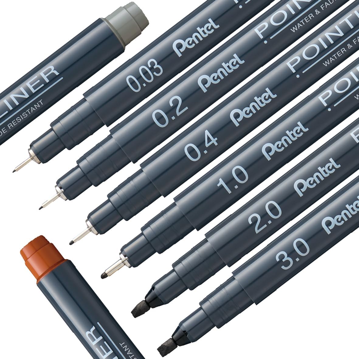 Detalle de Pentel Pointliner S20P-2A fineliner, svart, vattentätt bläck, 0,2 mm