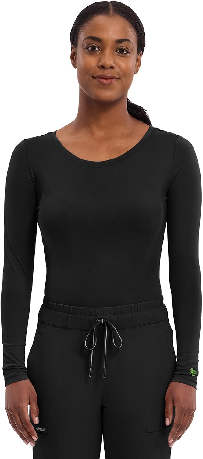 Detalle de Healing Hands Melissa Women's Long-Sleeve Underscrub Top, Cotton-Blend Stretch Knit