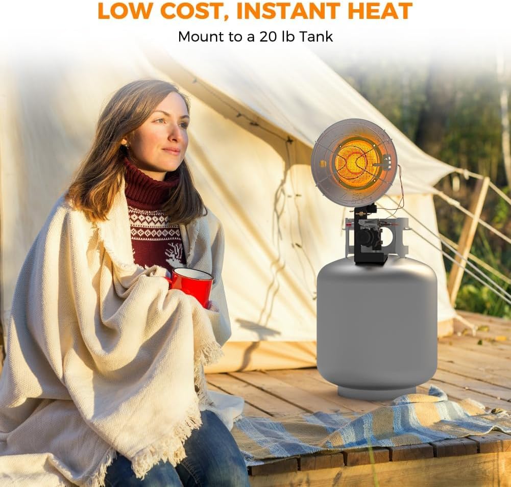 Detalle de CAMPLUX Tank Top Propane Outdoor Heater, 15,000 BTU, 3 Heat Settings