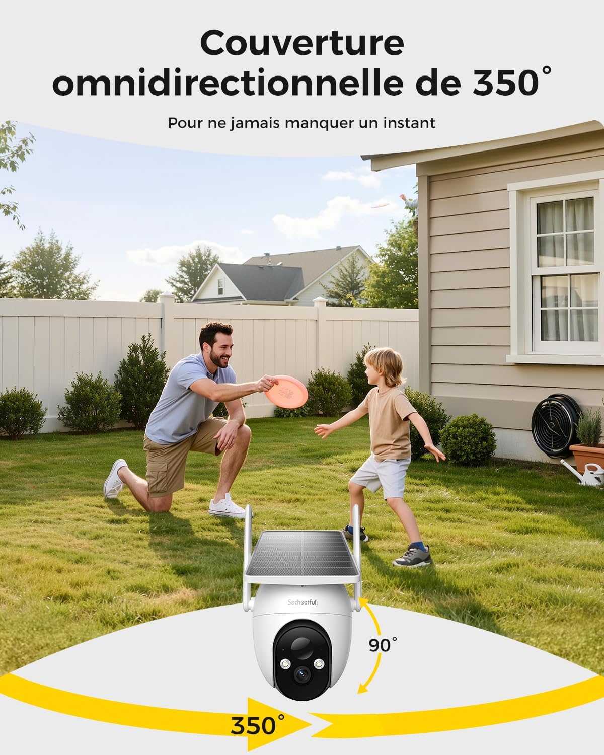 Detalle 2 de Socheerfull 2K Caméra de Surveillance Extérieure Sans Fil avec Panneau Solaire Intégré et PTZ 350°