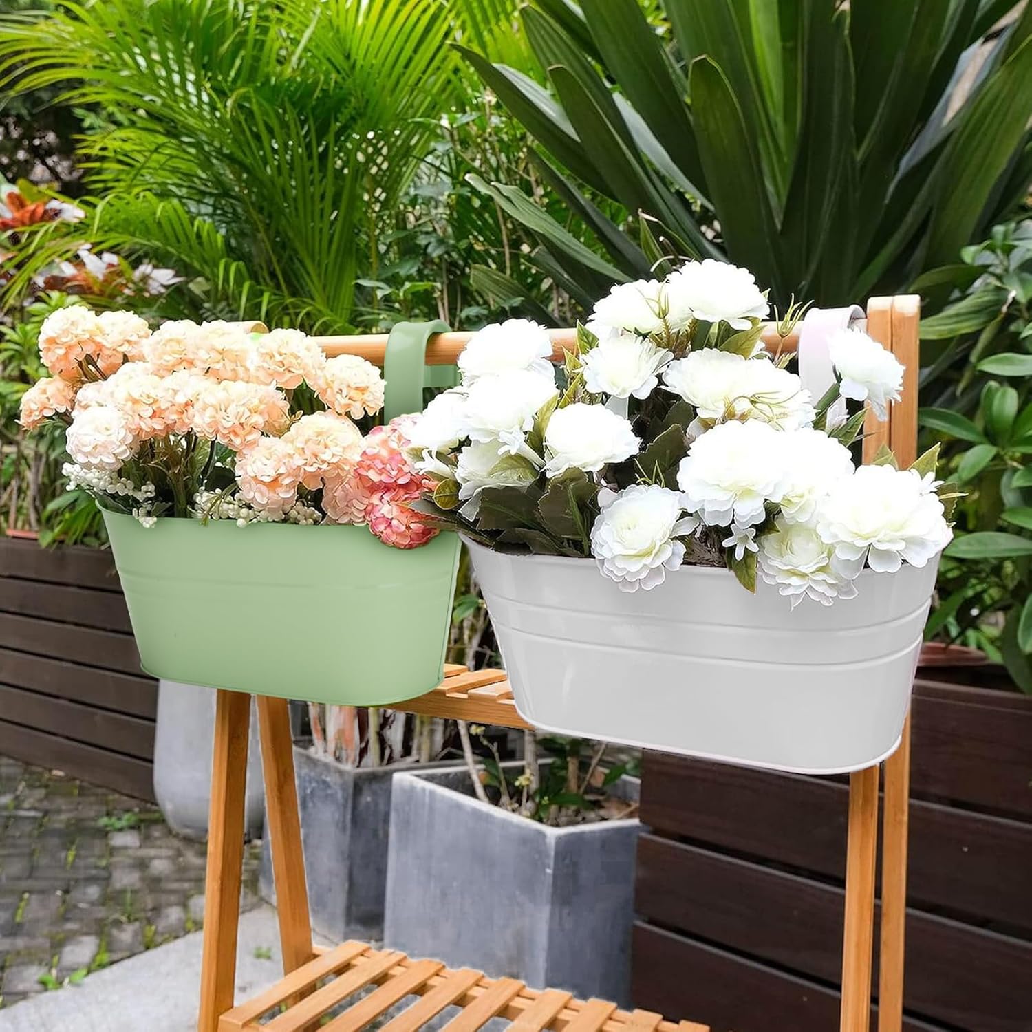 Thumbnail 5 de KINGLAKE 4pc Coloured Metal Hanging Plant Pots with Detachable Hooks (27cm) – Macaron Style