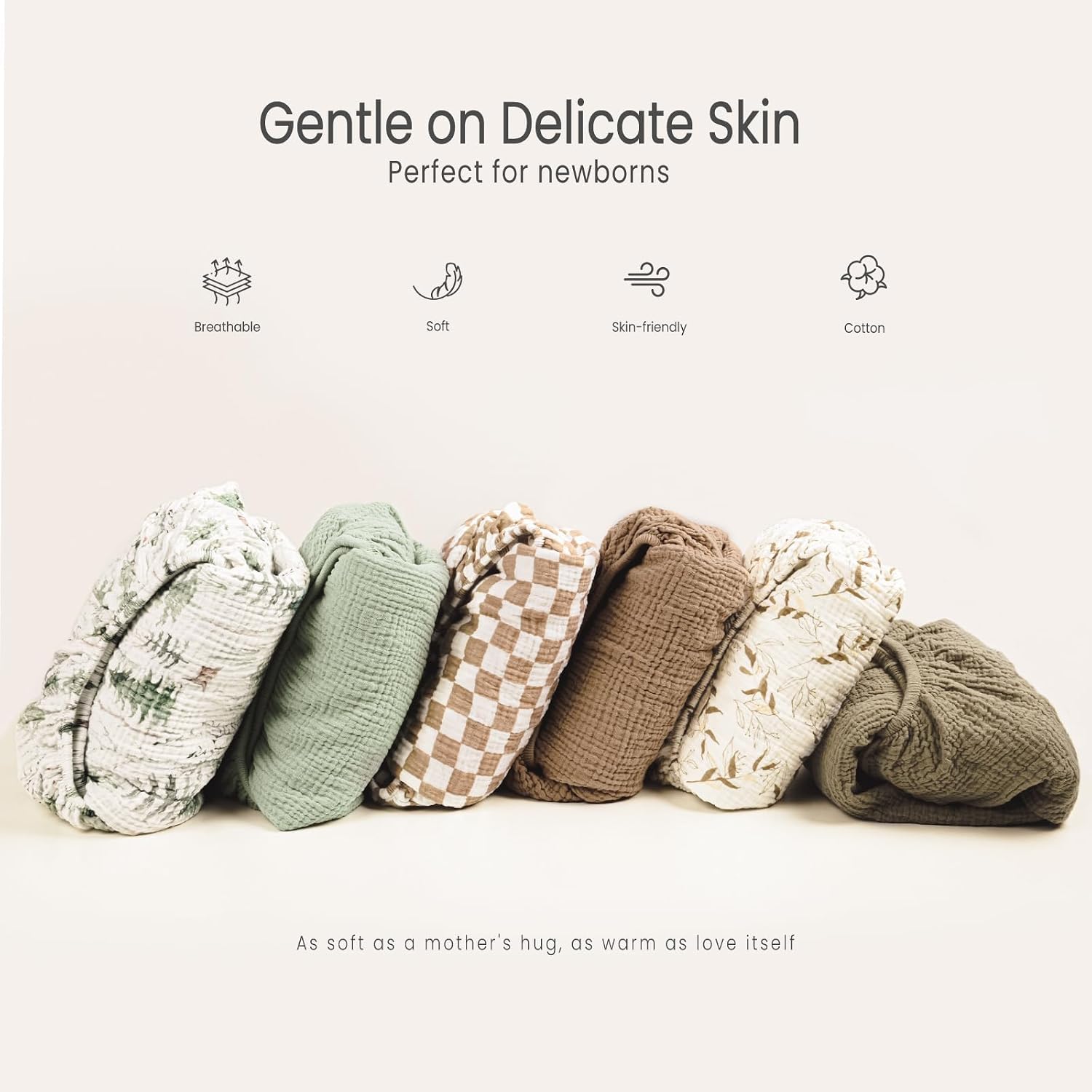 Detalle 2 de lulumoon CB Fitted Muslin Crib Sheets, 100% Cotton, Leaf Print, 2-Pack