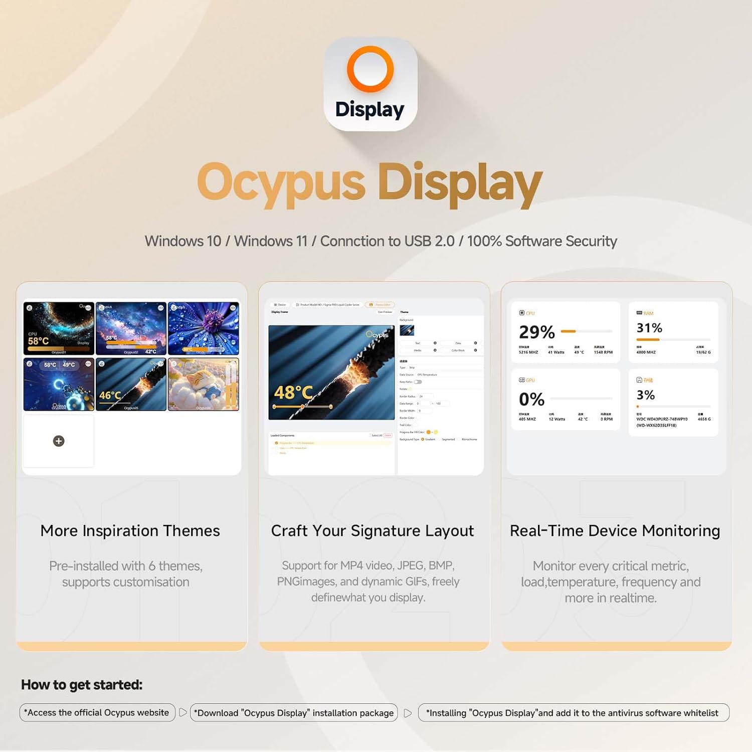 Thumbnail 6 de Ocypus Sigma PRO L24 WH AIO-Wasserkühlung (240 mm) mit 3,5-Zoll IPS-Display und magnetischer Pump-Head-Optik