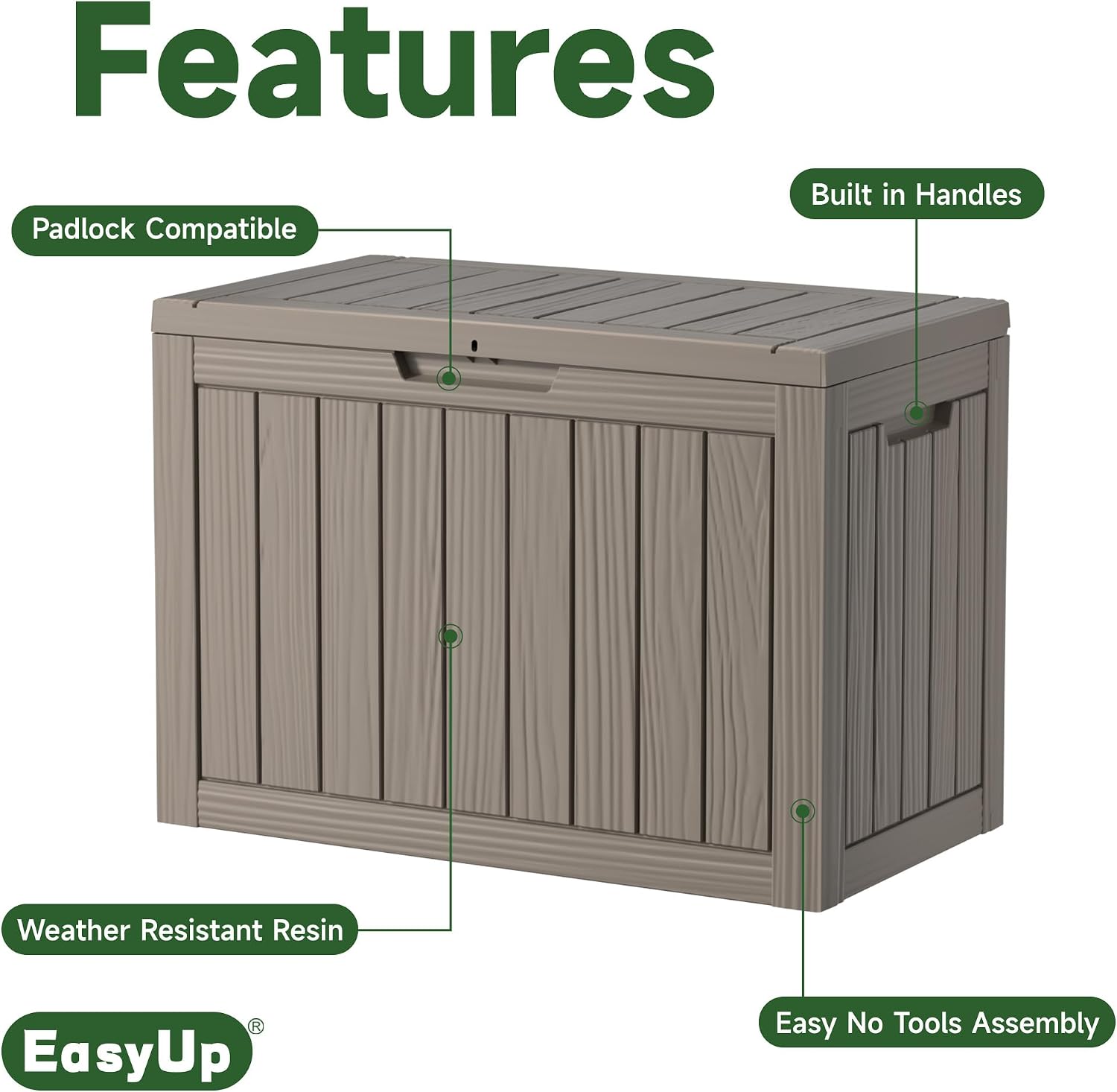 Detalle de EasyUp Deck Box, 45-Gallon Waterproof UV-Resistant Outdoor Storage
