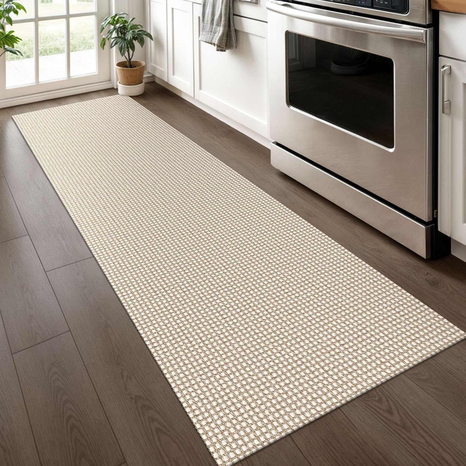 Thumbnail 2 de KOZYFLY Runners for Hallways 2x6 ft Washable Kitchen Runner Rug (Ivory/Khaki) with Non-Slip Rubber Backing