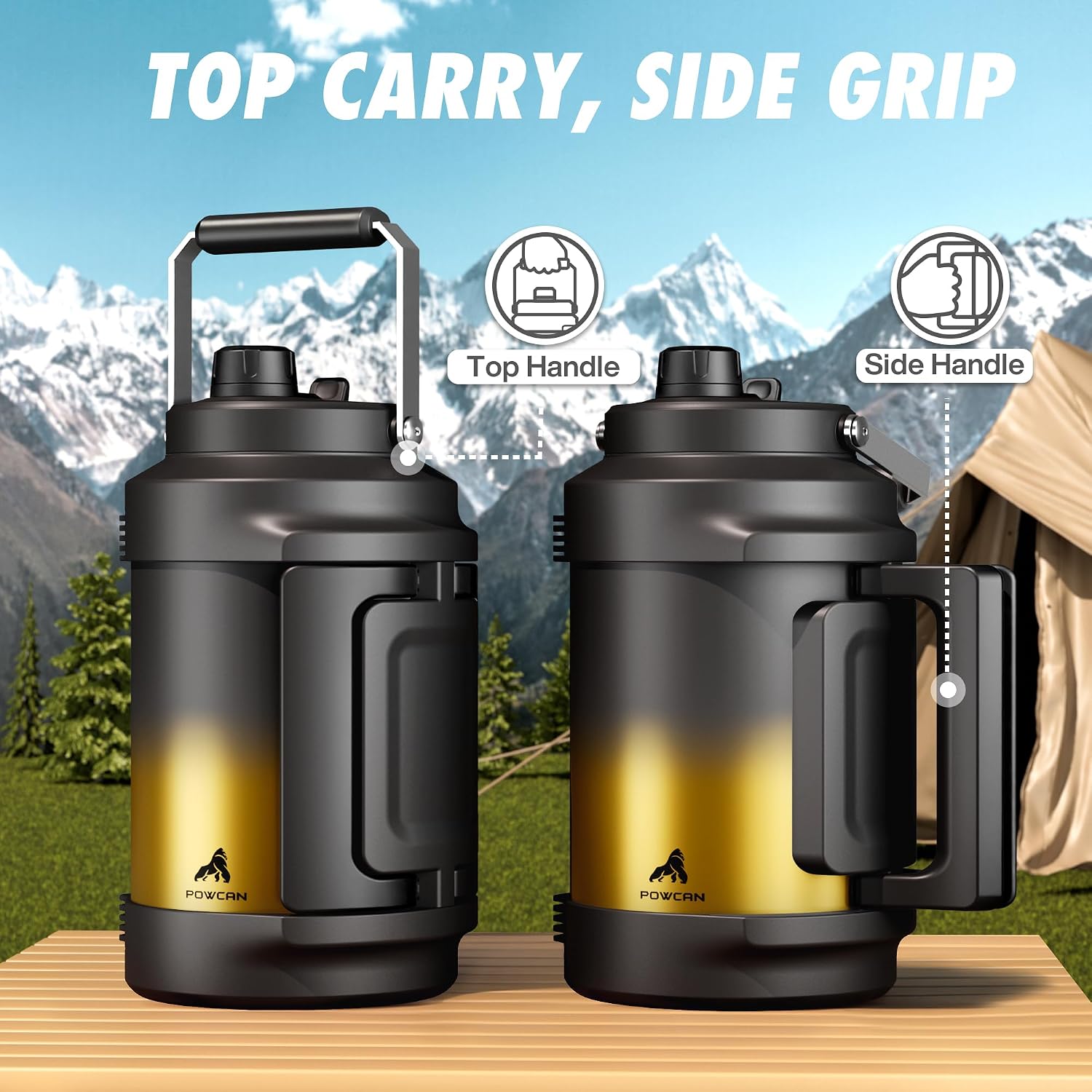 Detalle de POWCAN 128 oz Insulated Water Bottle, Stainless Steel, Straw and Spout Lid
