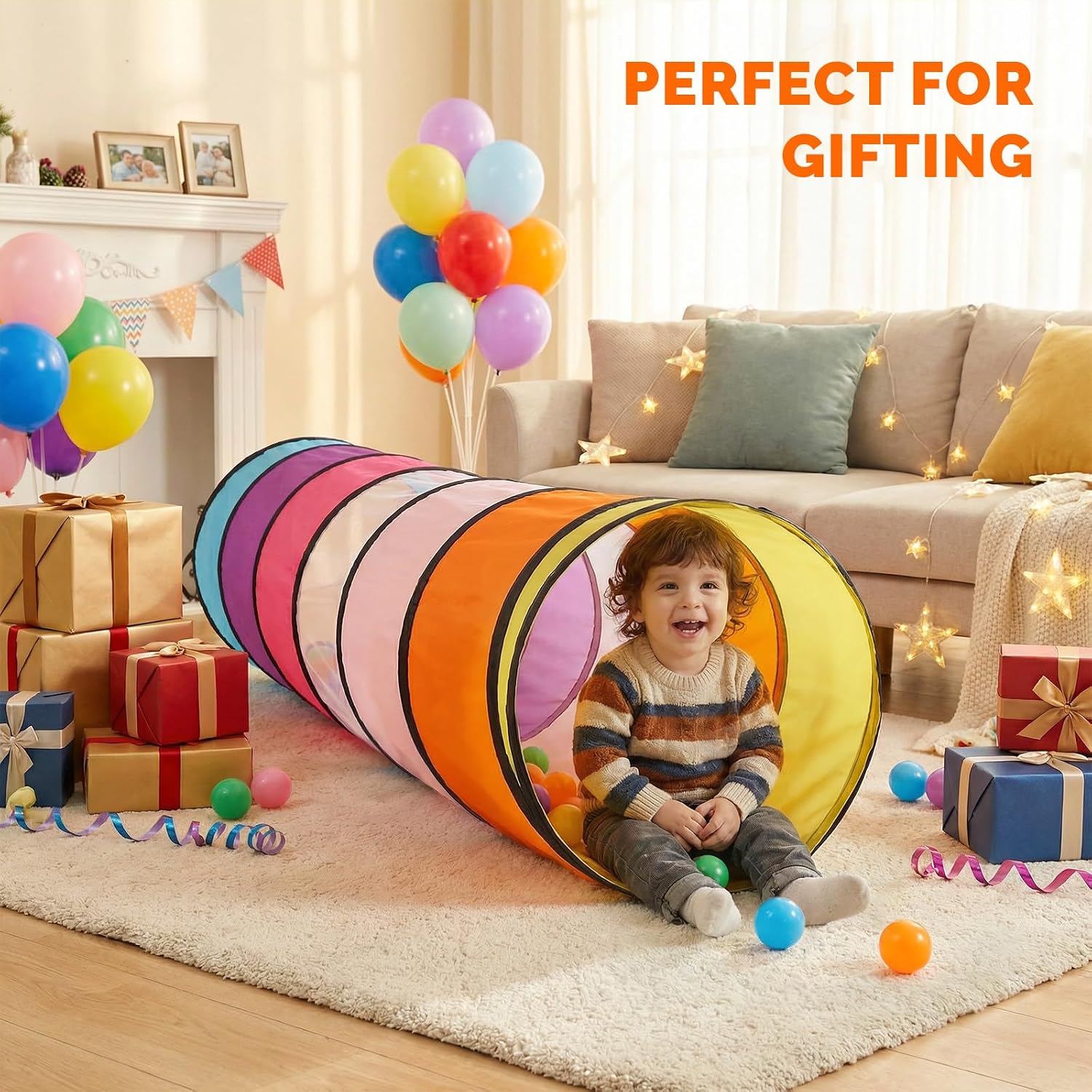 Detalle de Tunnel Enfant coloré 180 cm – tente de jeux pop-up en maille respirante pour parcours de motricité