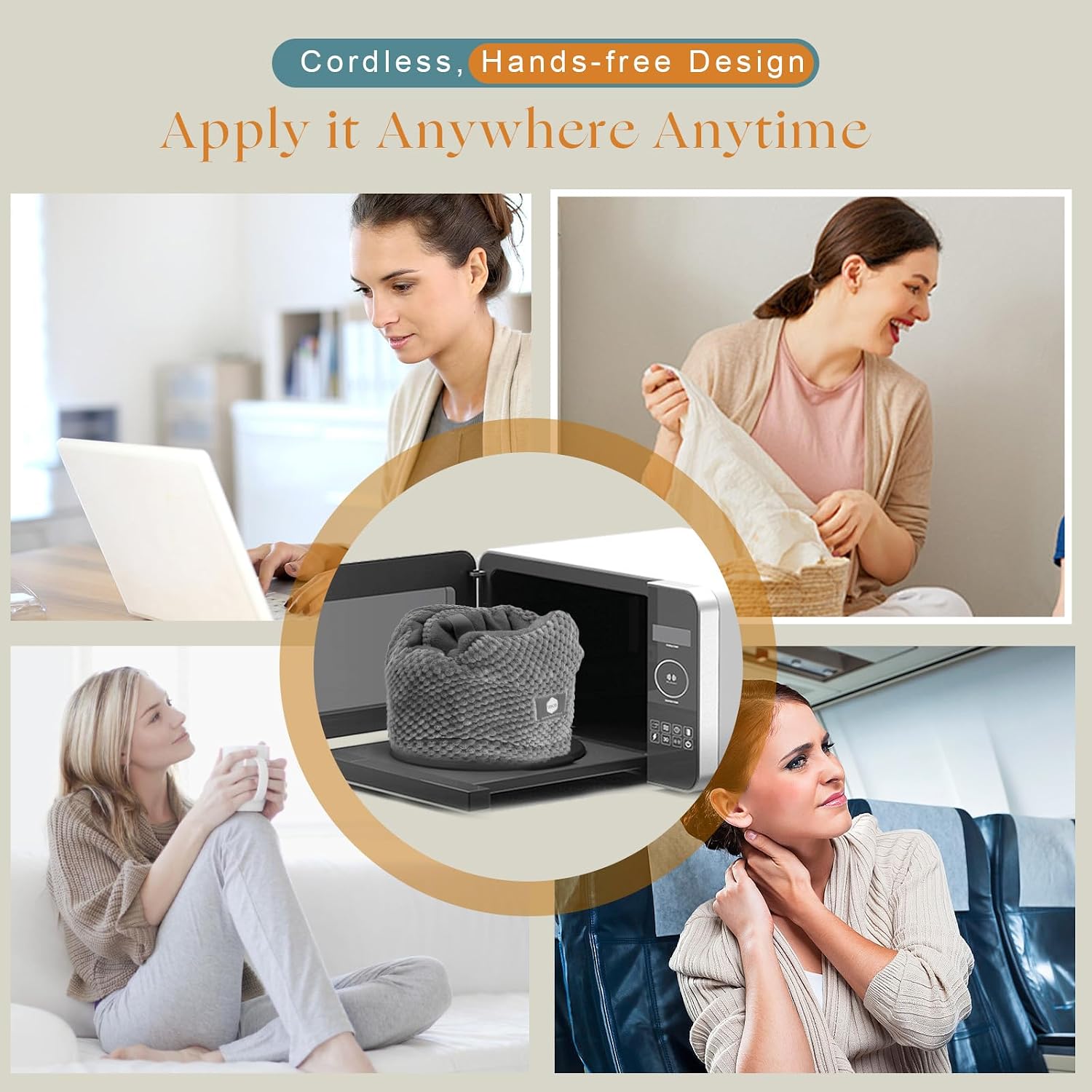 Detalle de UNCN Microwave Neck Heat Pad Warmer with Washable Cover – Wide Weighted Neck Wrap for Pain Relief