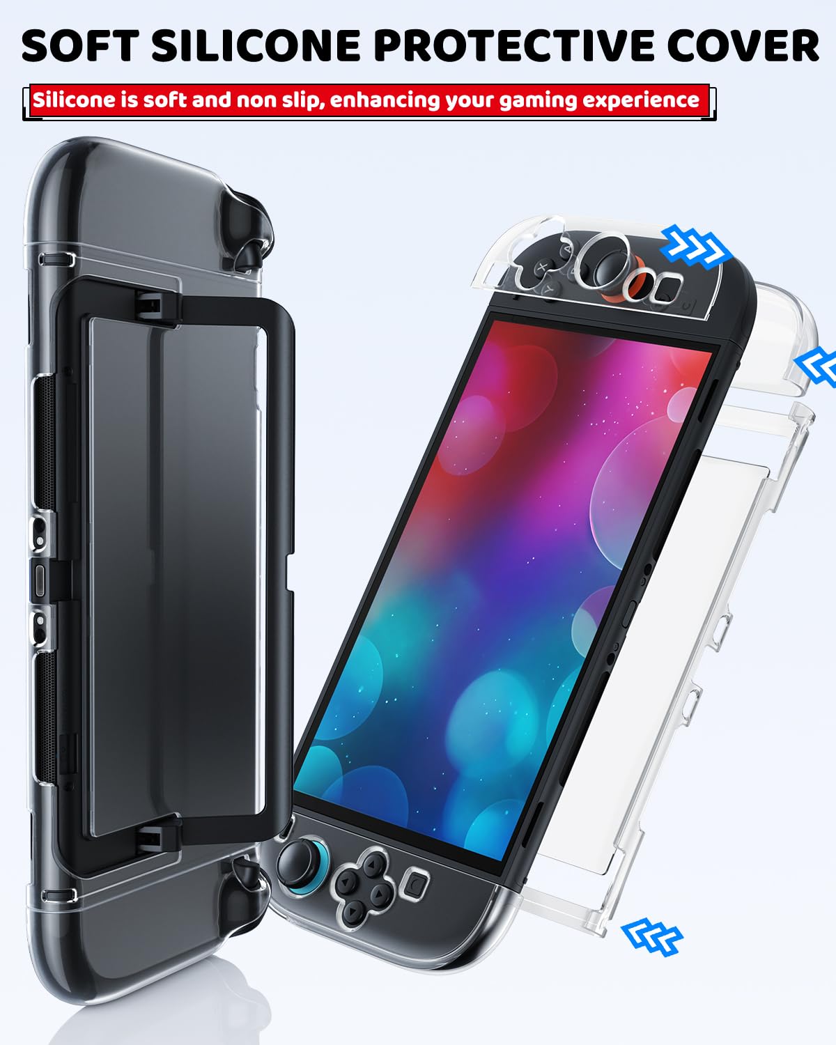 Detalle de Zubehör für Switch 2 (2025) – Slim Tragetasche mit 2 HD-Glasdisplay-Schutzfolien, Crystal Cover-Set, Staubstopfer-Kit und 4 Daumengriffe