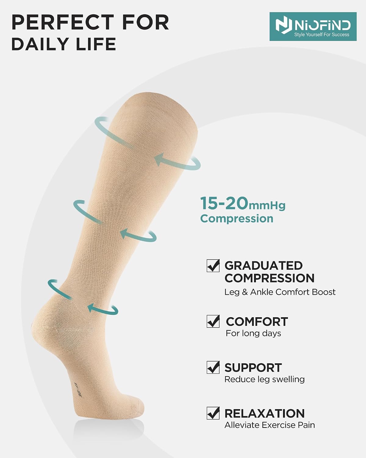 Thumbnail 2 de Niofind Compression Socks for Women & Men – 15–20 mmHg Knee High Cotton Graduated Support