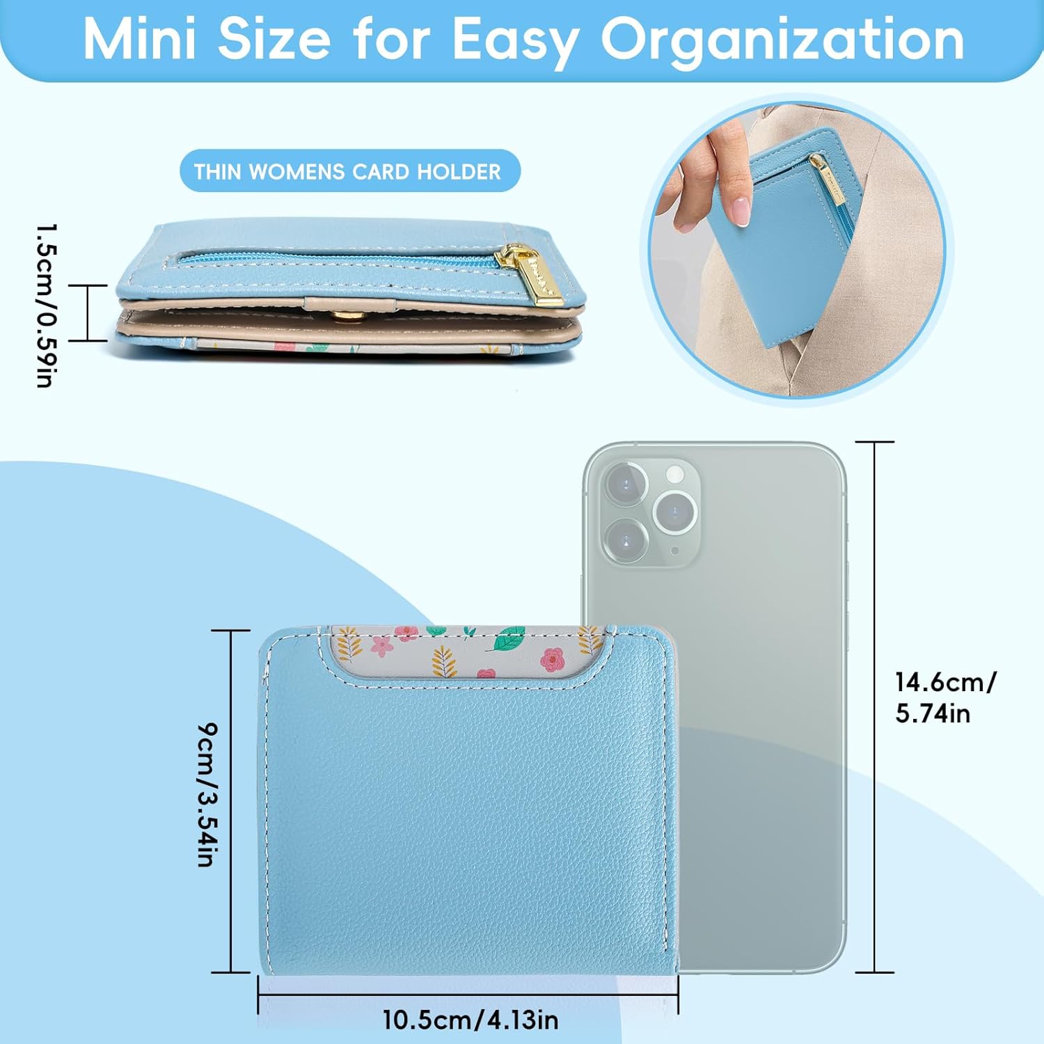 Detalle 2 de Pomelo Best Womens Wallet Soft Small Coin Purse - RFID Blocking Bifold with Zipper Pocket (Blue)