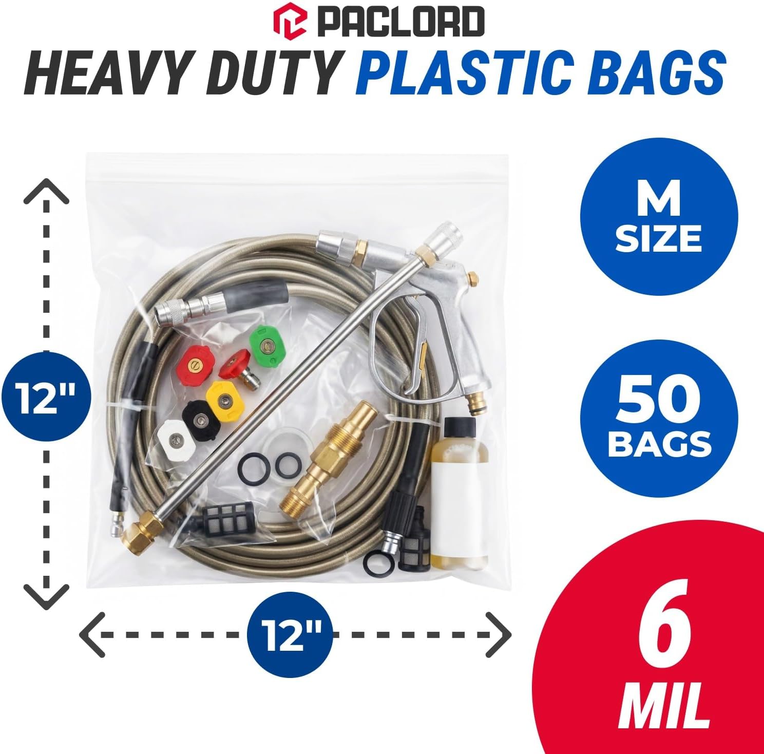 Detalle de Paclord 12" x 12" Medium Reclosable Zip Bags, 6 Mil, 50 Count