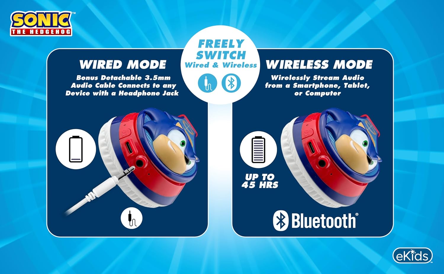 Detalle de Sonic The Hedgehog Bluetooth Headphones for Kids
