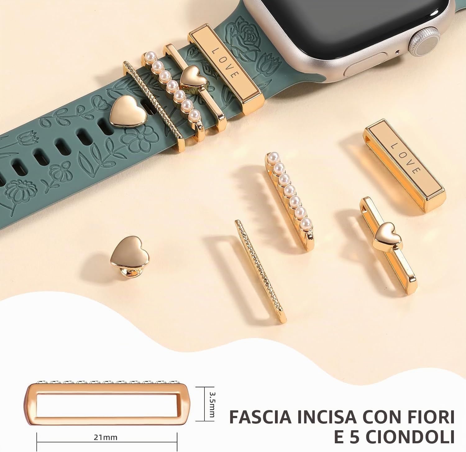 Thumbnail 3 de Cinturino inciso con fiori e decorazioni per Apple Watch in silicone (compatibile 38/40/41/42/44/45/46 mm, Serie 1–11, Ultra, SE)