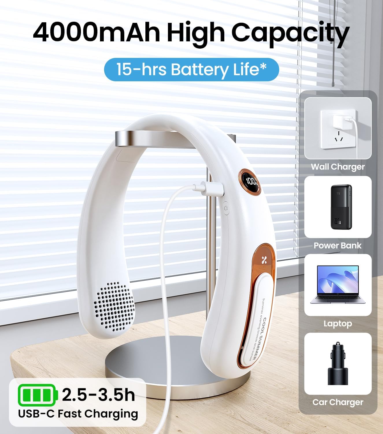 Detalle de Neck Fan with Bladeless Design, 4000mAh USB Rechargeable Personal Cooler