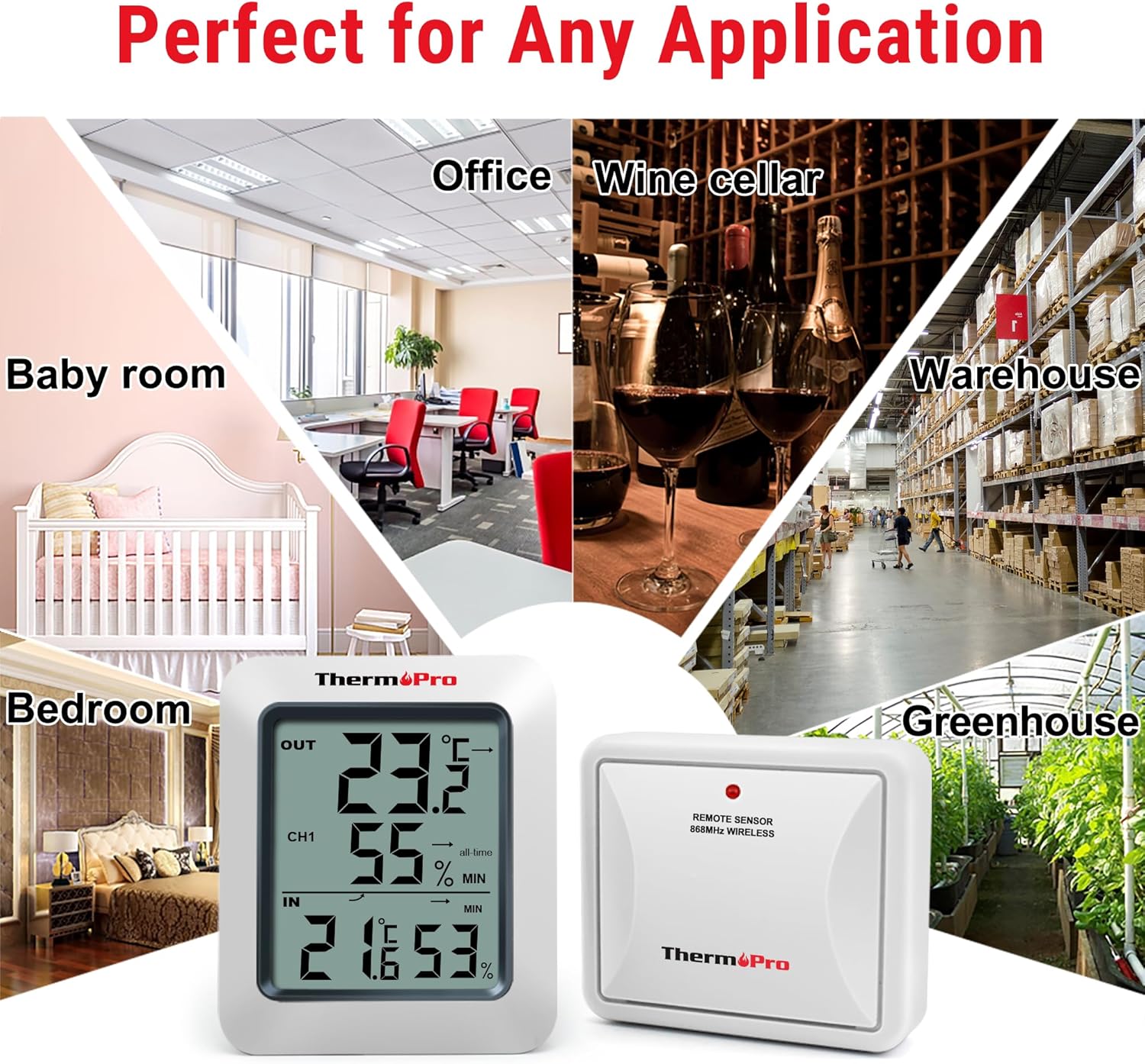 Thumbnail 5 de ThermoPro TP60C Funk-Temp/Hygro–Monitor mit Außen Sensor – zuverlässige Innen- und Außenmessung