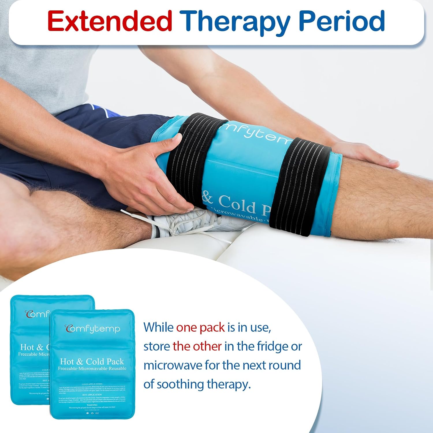 Thumbnail 1 de Comfytemp 2 Pack Large Ice Pack (27 x 37cm) Reusable Gel Hot/Cold Pack with Straps