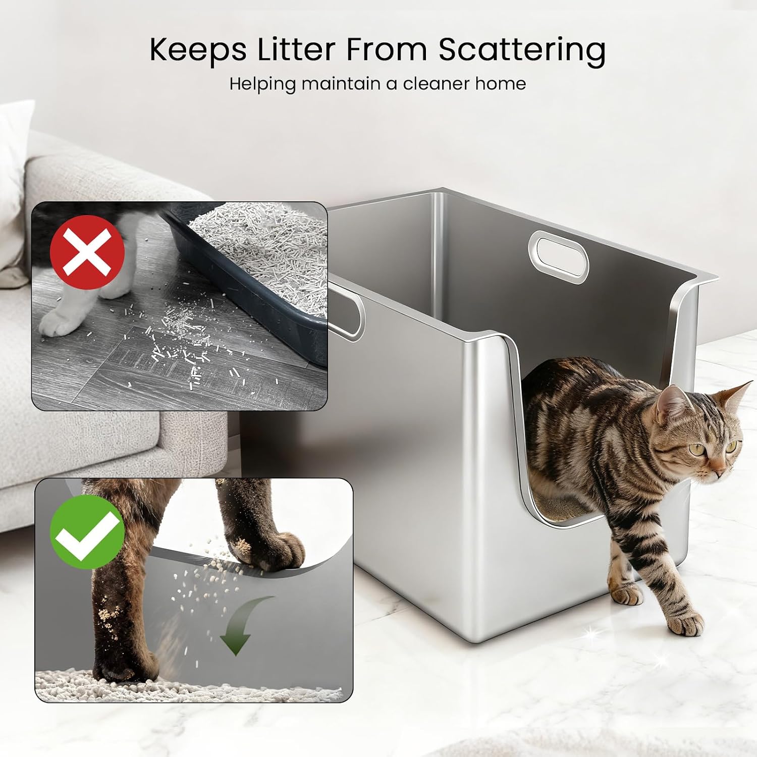 Thumbnail 6 de PTLOM Lebensmittelechtes Katzenklo aus Edelstahl XXL – Rostfrei, auslaufsicher, seniorenfreundlich & ideal für Mehrkatzenhaushalte