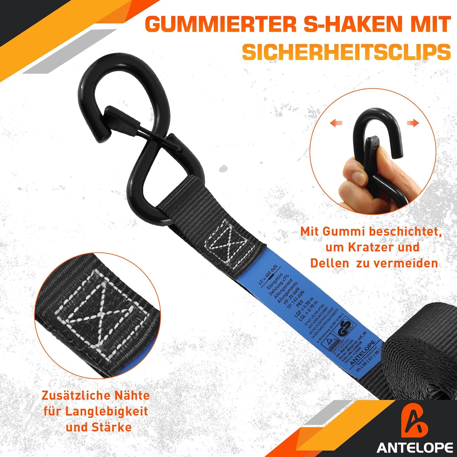 Thumbnail 3 de A ANTELOPE Spanngurte mit Ratsche 25 mm x 4 m (4 Stück) – Zurrgurte für schwere Ladung, TÜV/GS, 900 kg Bruchfestigkeit