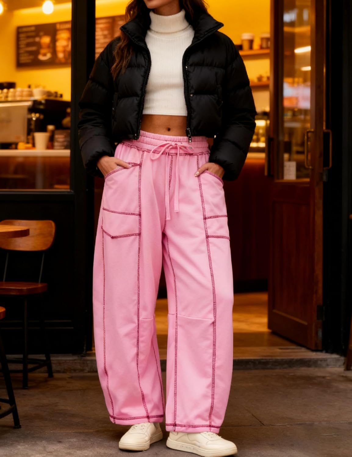 Thumbnail 2 de Athlisan Women's Baggy Barrel Pants: Wide-Leg Lounge Sweatpants with Pockets