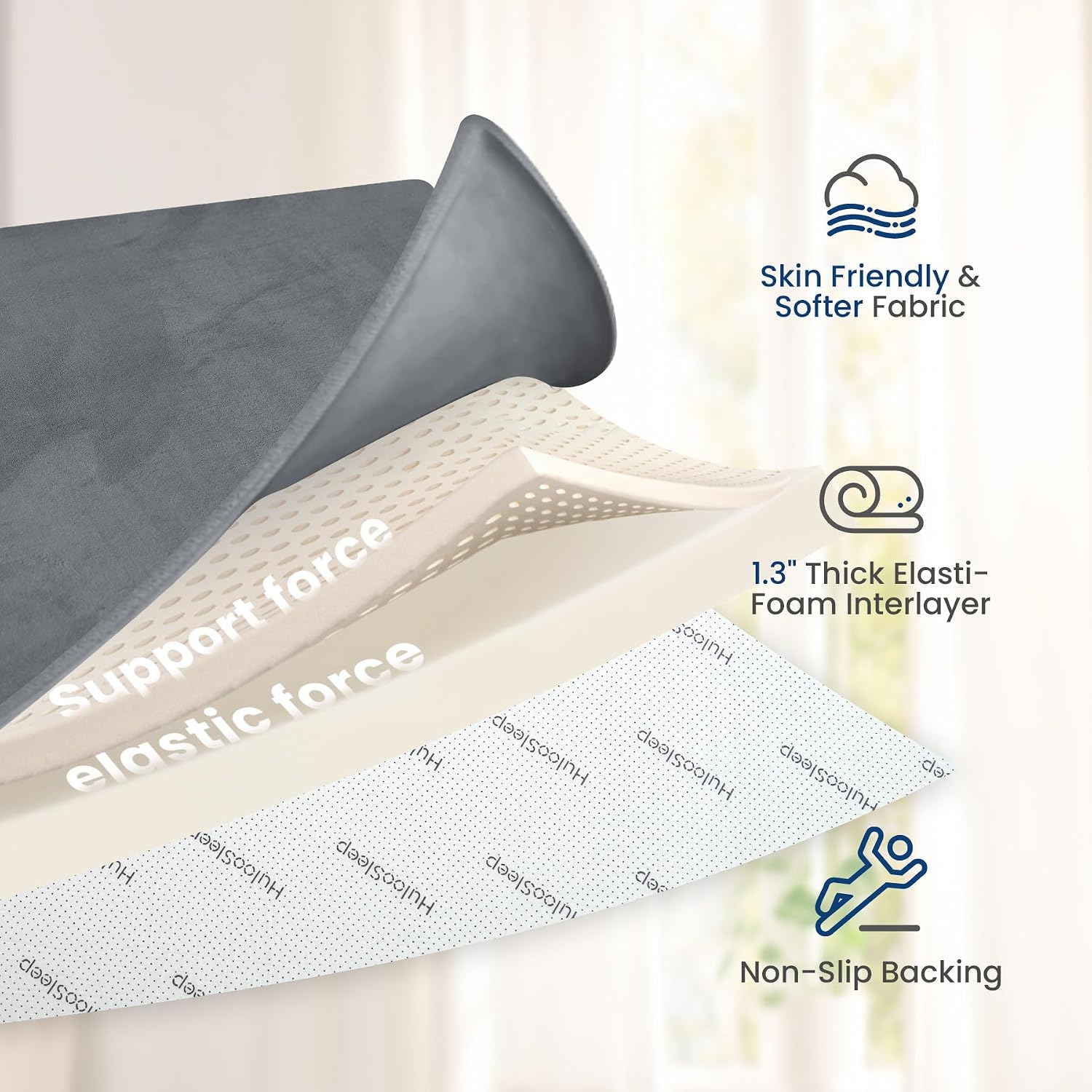 Thumbnail 6 de Huloo Sleep Baby Play Mat (1.3" Thick Elasti-Foam) 50"×50" in Dark Grey