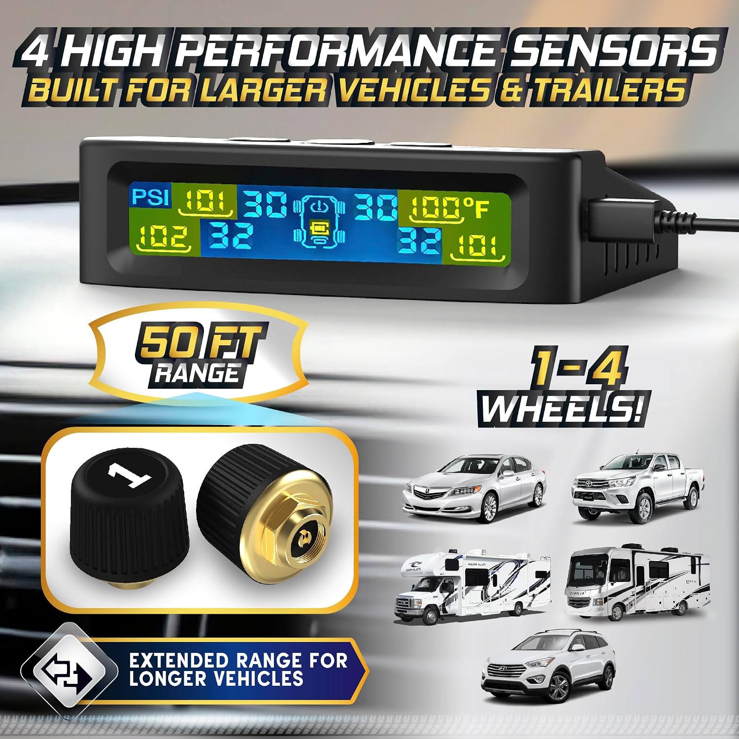 Detalle de Marcala TPMS Set of 4 Sensors 0-98 PSI 🚚
