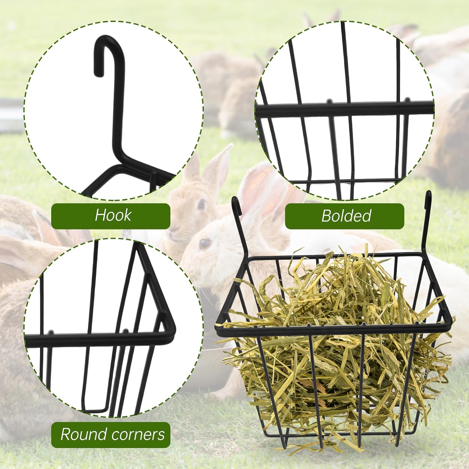 Detalle de 2 PCS Rabbit Hay Feeder and Guinea Pig Hay Feeder – Metal Cage Food Racks
